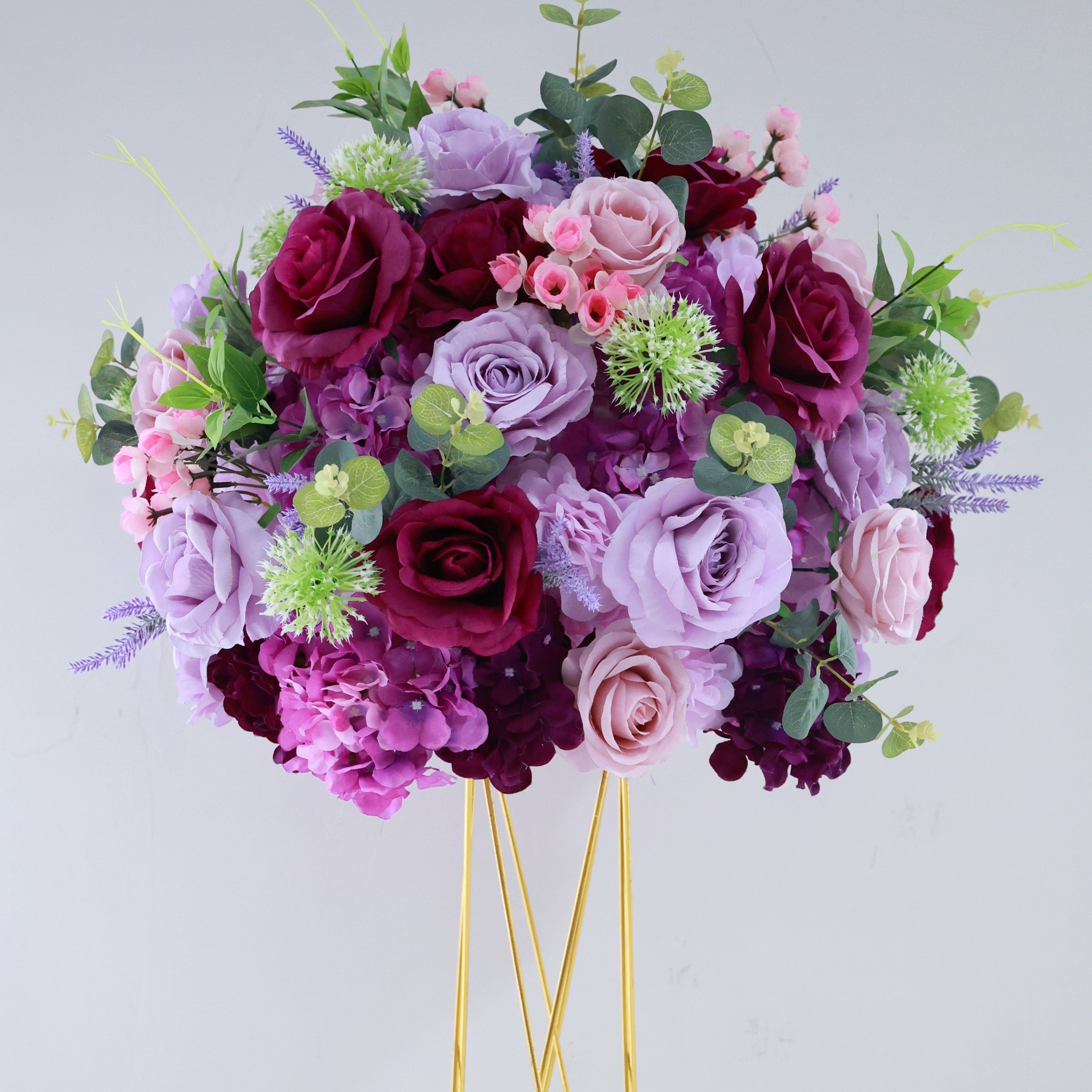 Purple Silk Flower Row Wedding Backdrop Centerpiece Floral Ball AAFC-0905