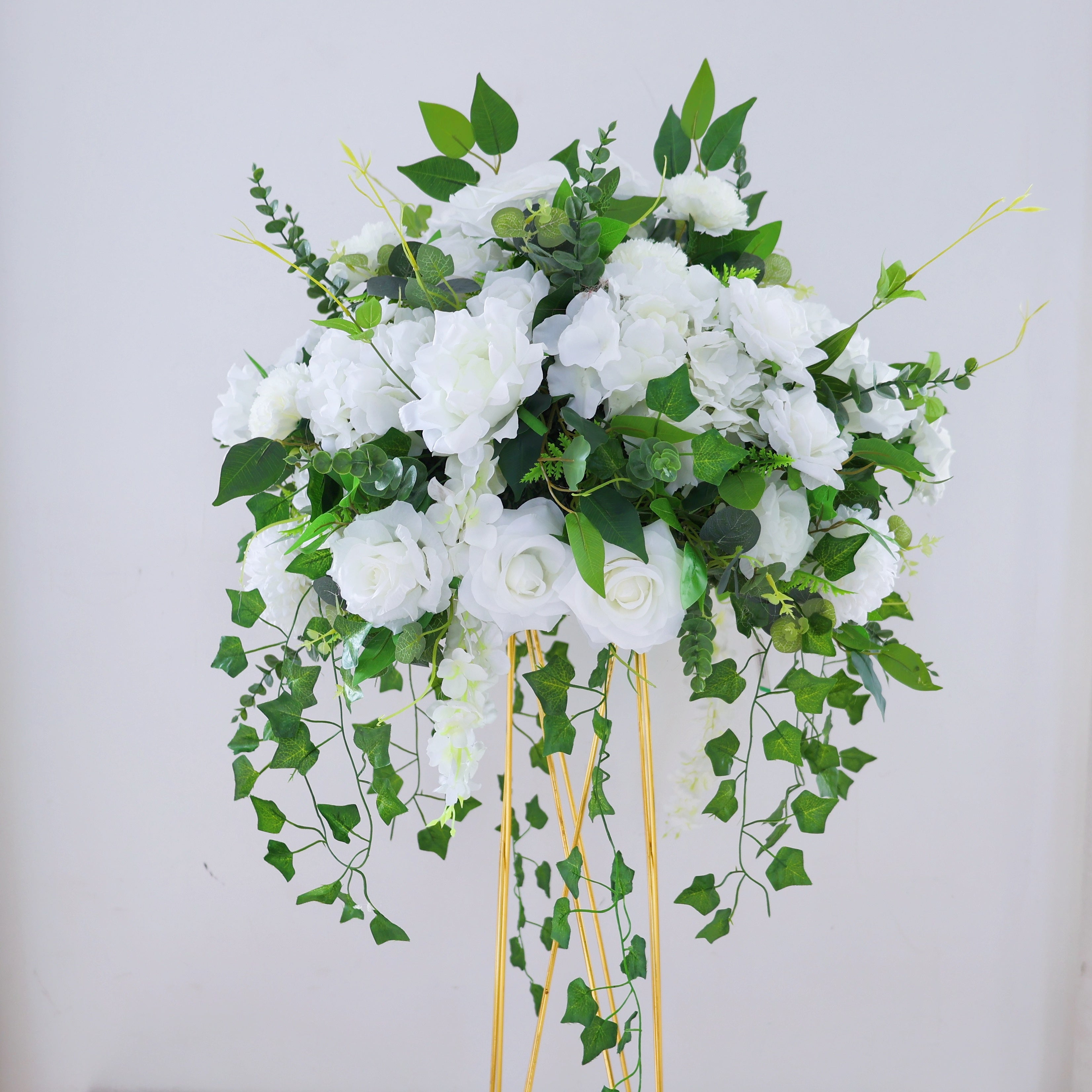 White Silk Flowers with Greenery Fabric Flower Ball Centerpieces AAFC-1472