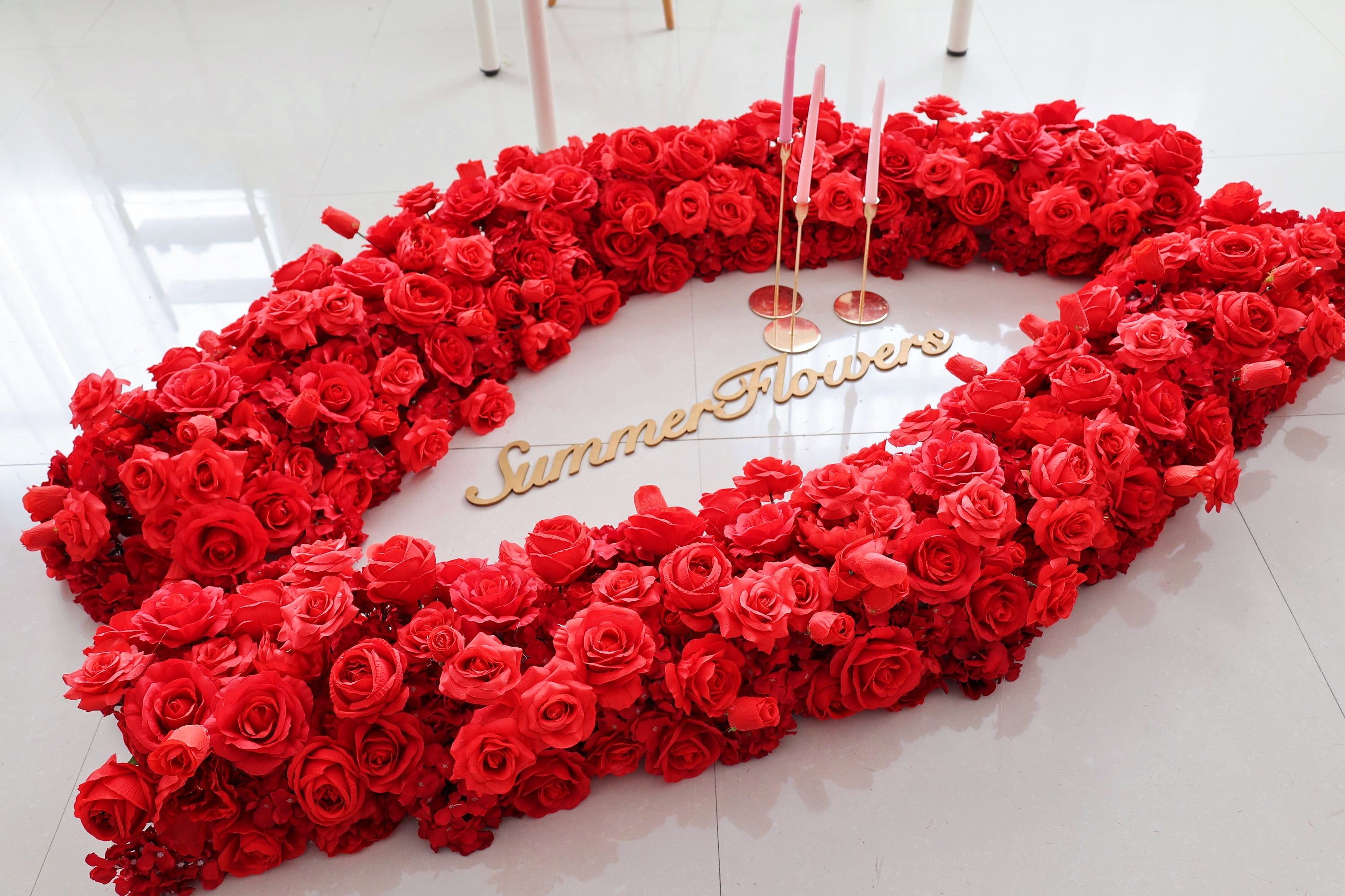 Red Silk Rose Table Flower Runner Row Wedding Banquet Decor AAFR-002