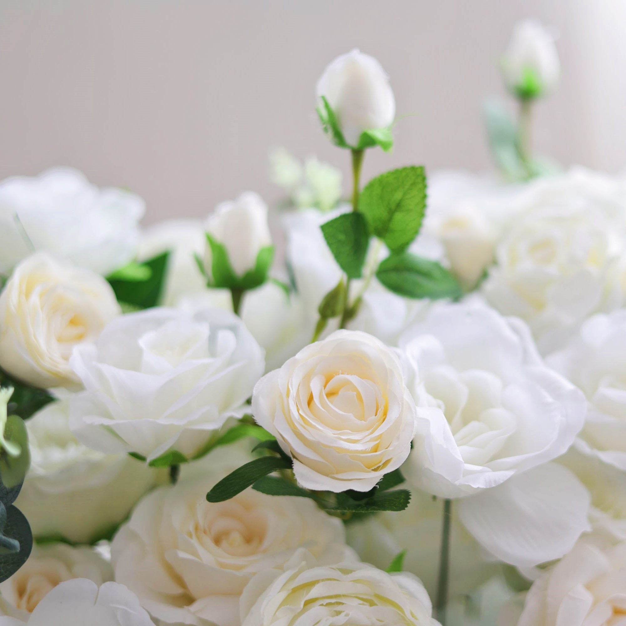 White Rose with Green Leaves Flower Runner Wedding Table Decor AAFR-010