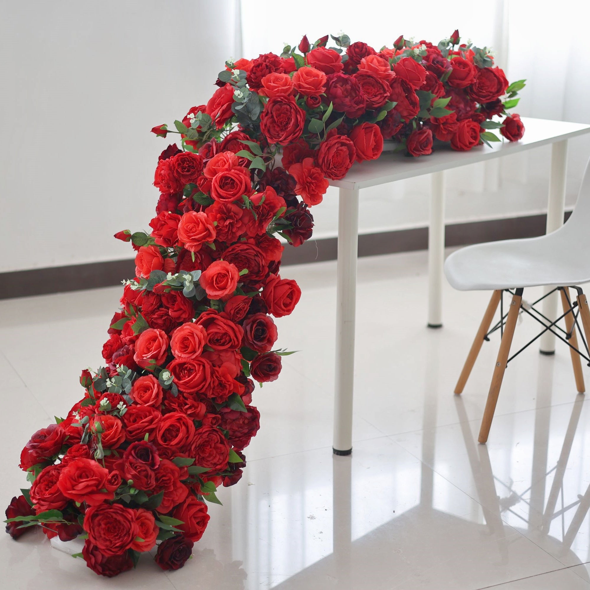 Red Rose Floral Table Runner for Wedding Event Decor AAFR-045