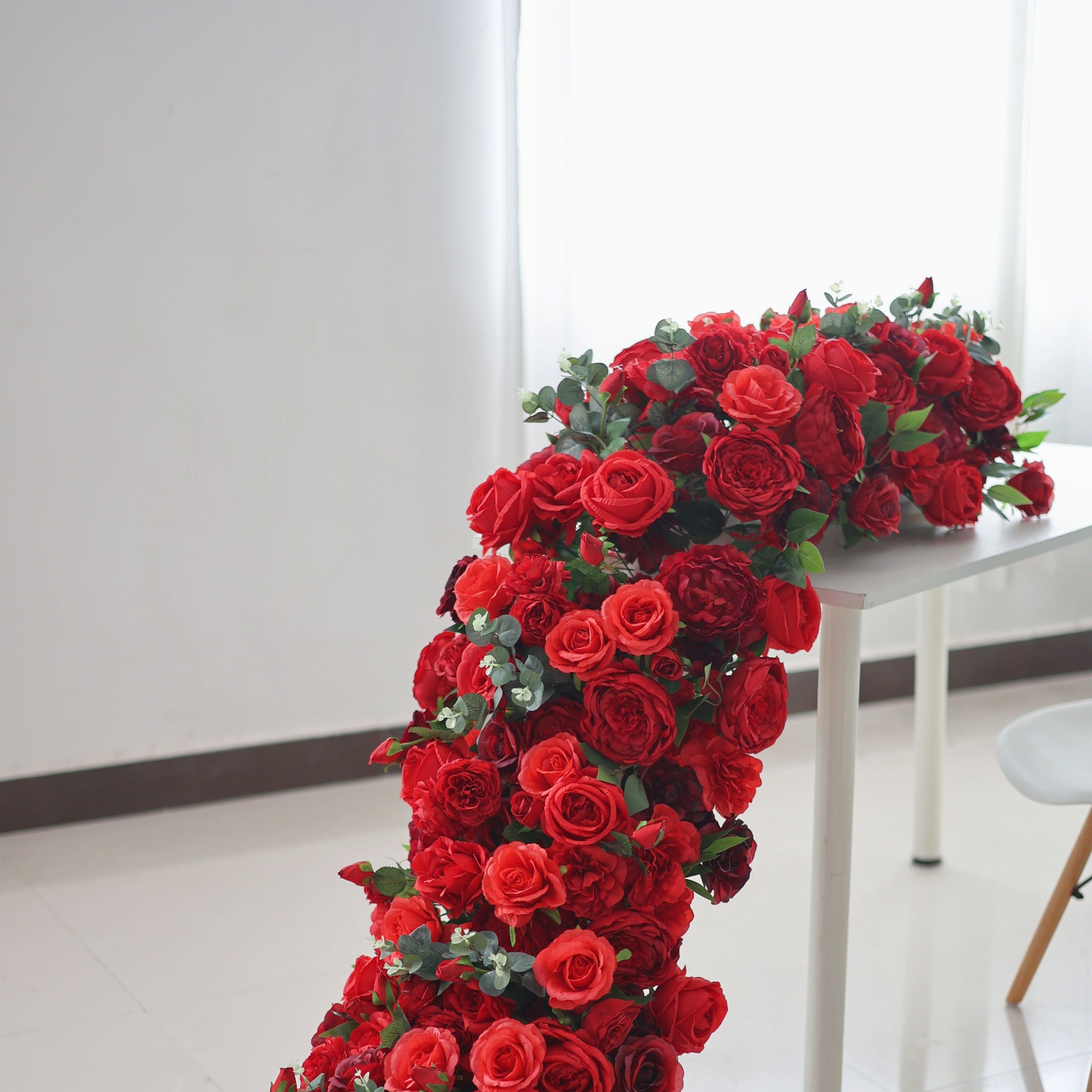 Red Rose Floral Table Runner for Wedding Event Decor AAFR-045