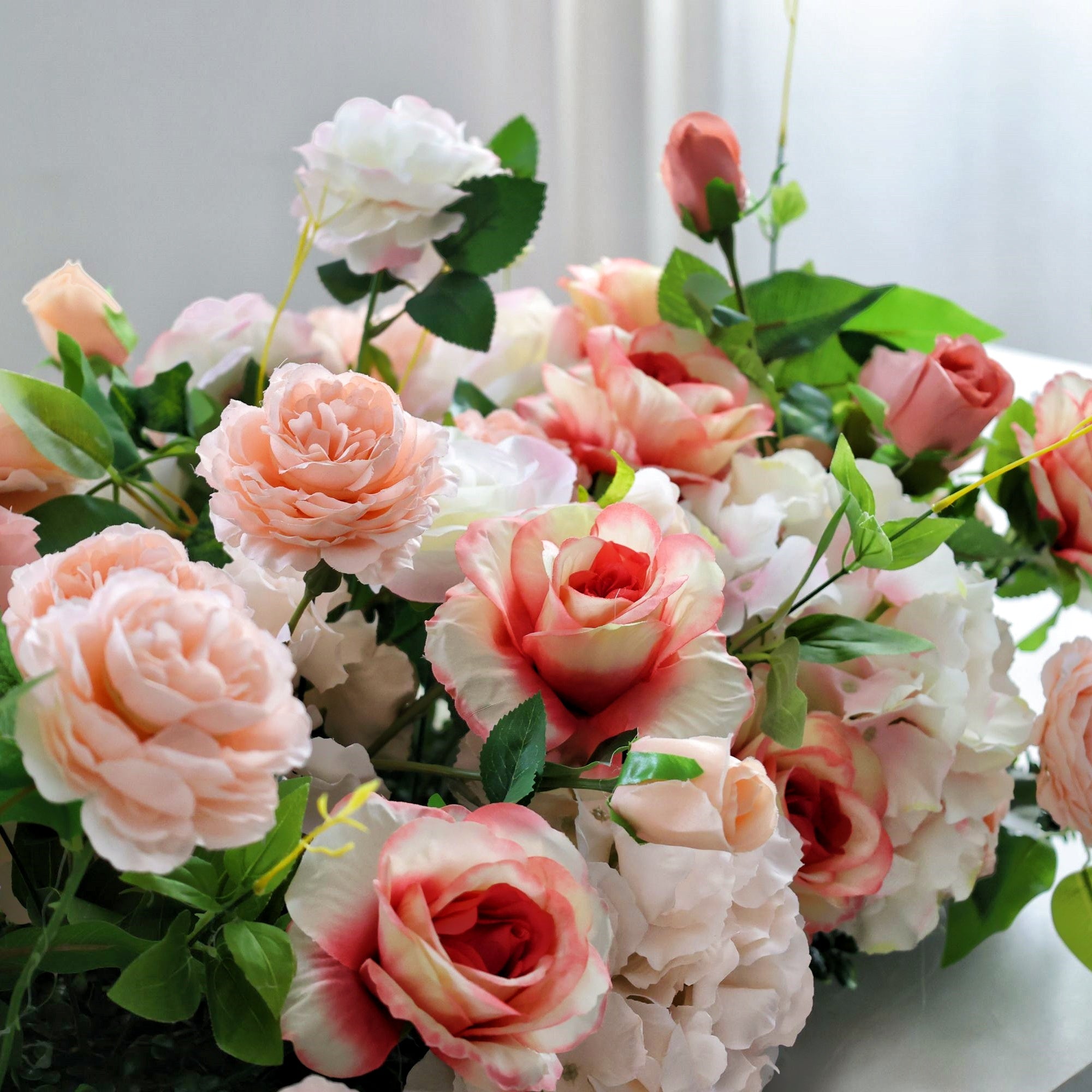 Handmade Pink Mixed Silk Flowers Wedding Table Runner Decor AAFR-066