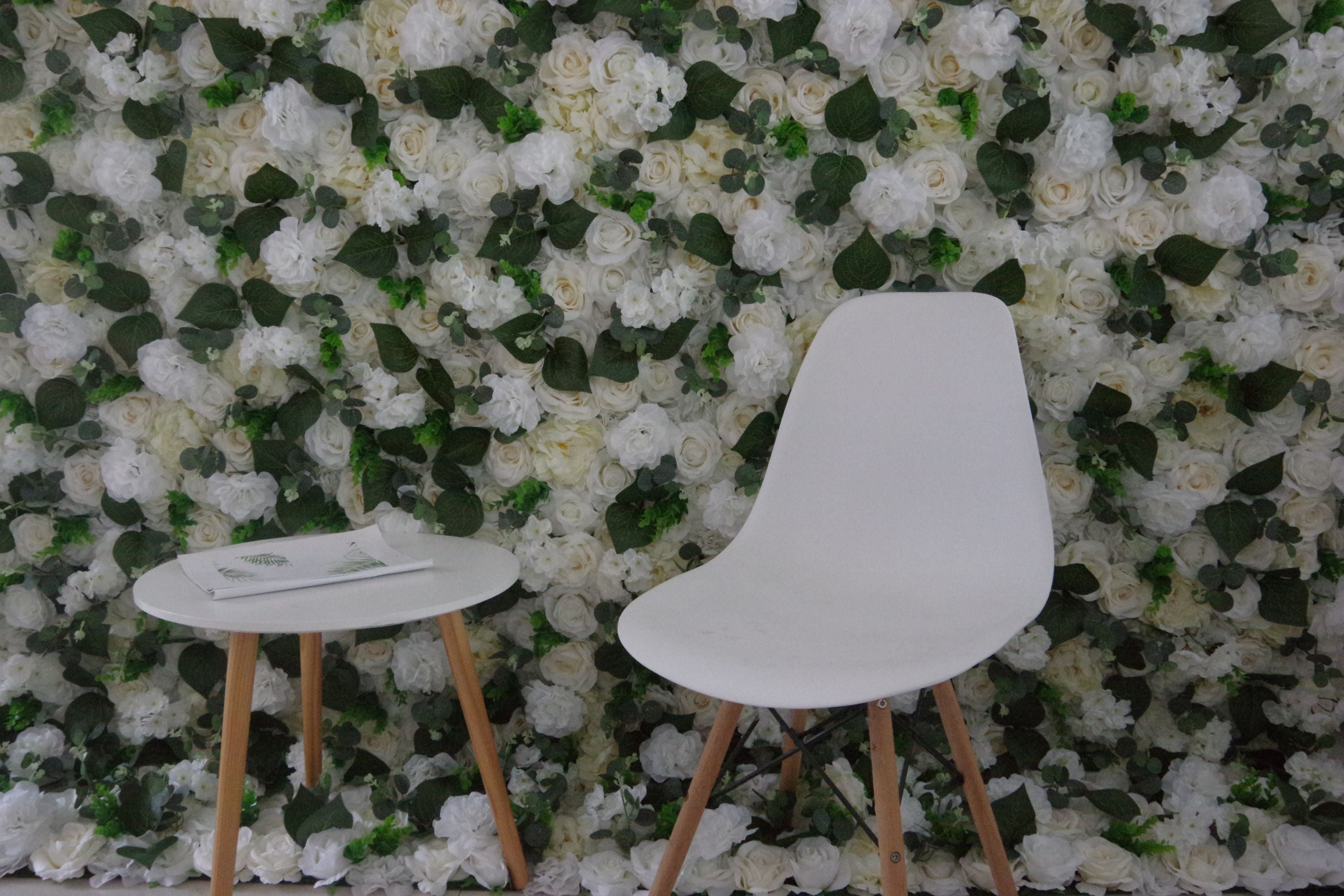 8x8ft White Rose Green Leaves Fabric Hanging Floral Wall AAFW-113