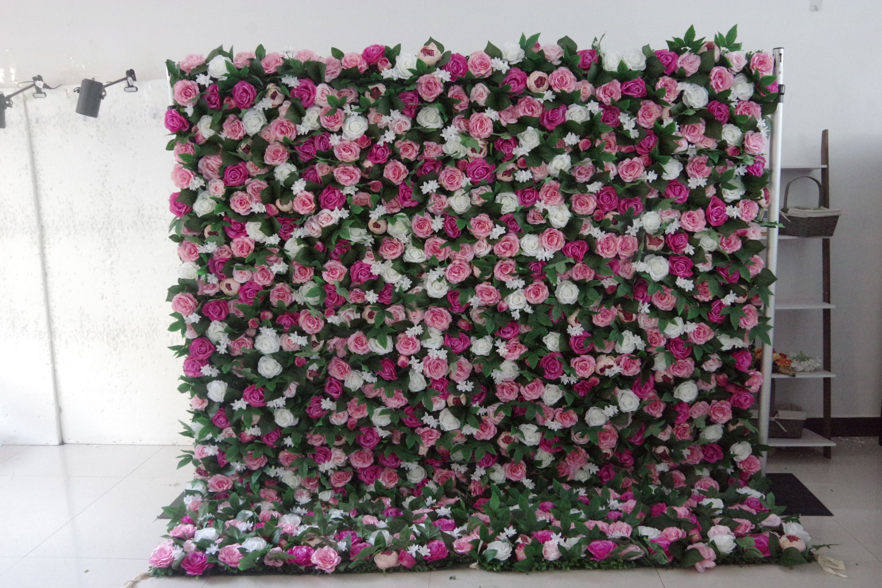 100% Handmade White & Pink Roses Rolling Up Flower Wall AAFW-114