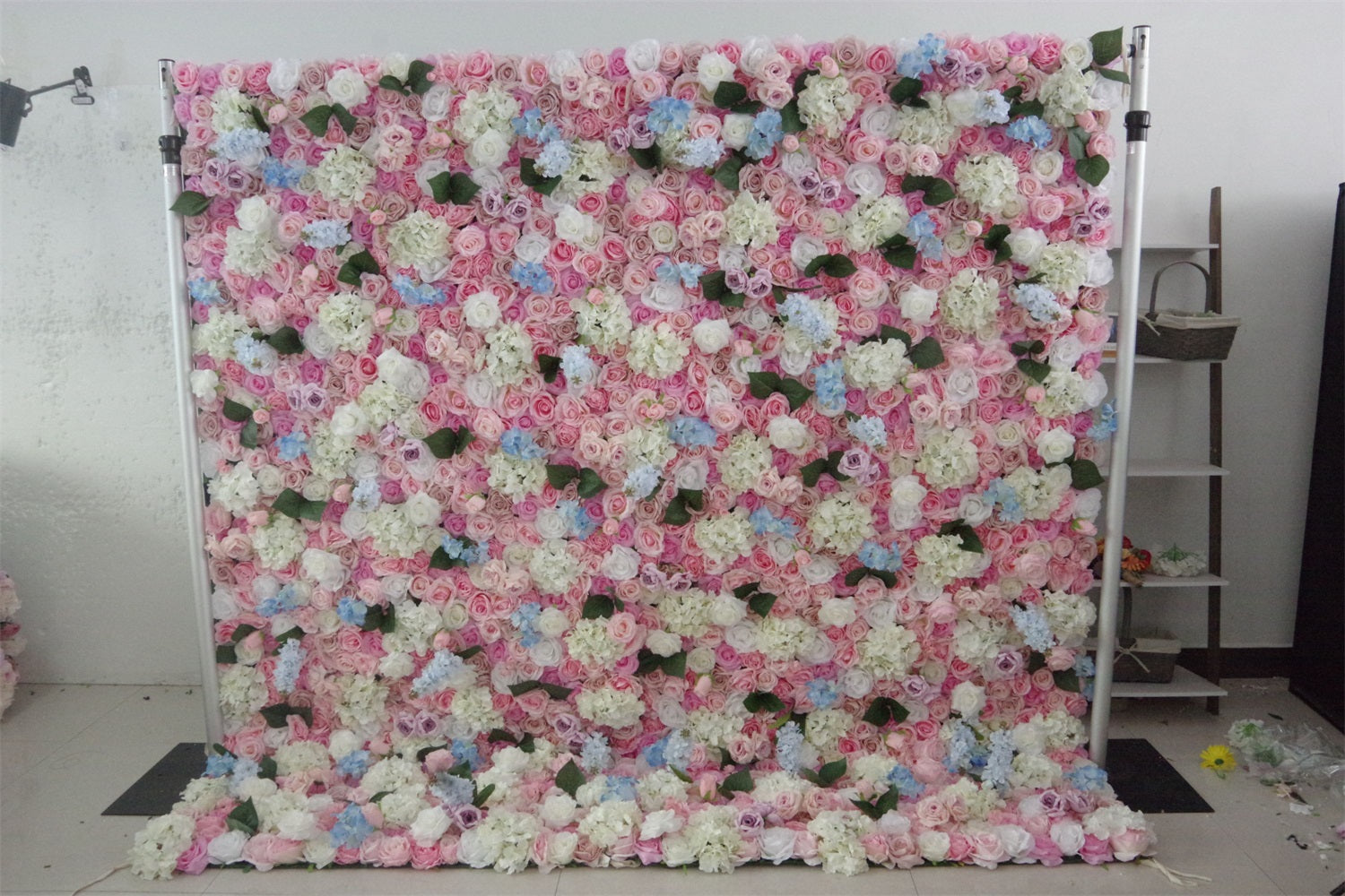 Silk Flower Wall Pink Blue & Cream Wedding Backdrop AAFW-116
