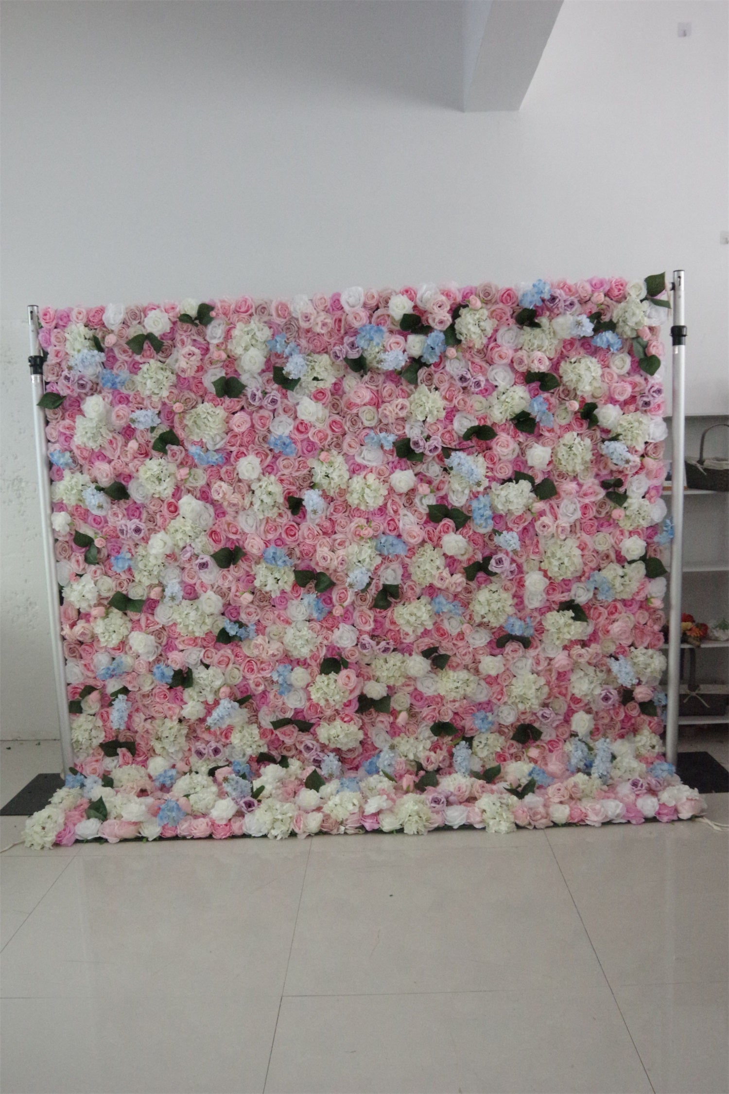 Silk Flower Wall Pink Blue & Cream Wedding Backdrop AAFW-116