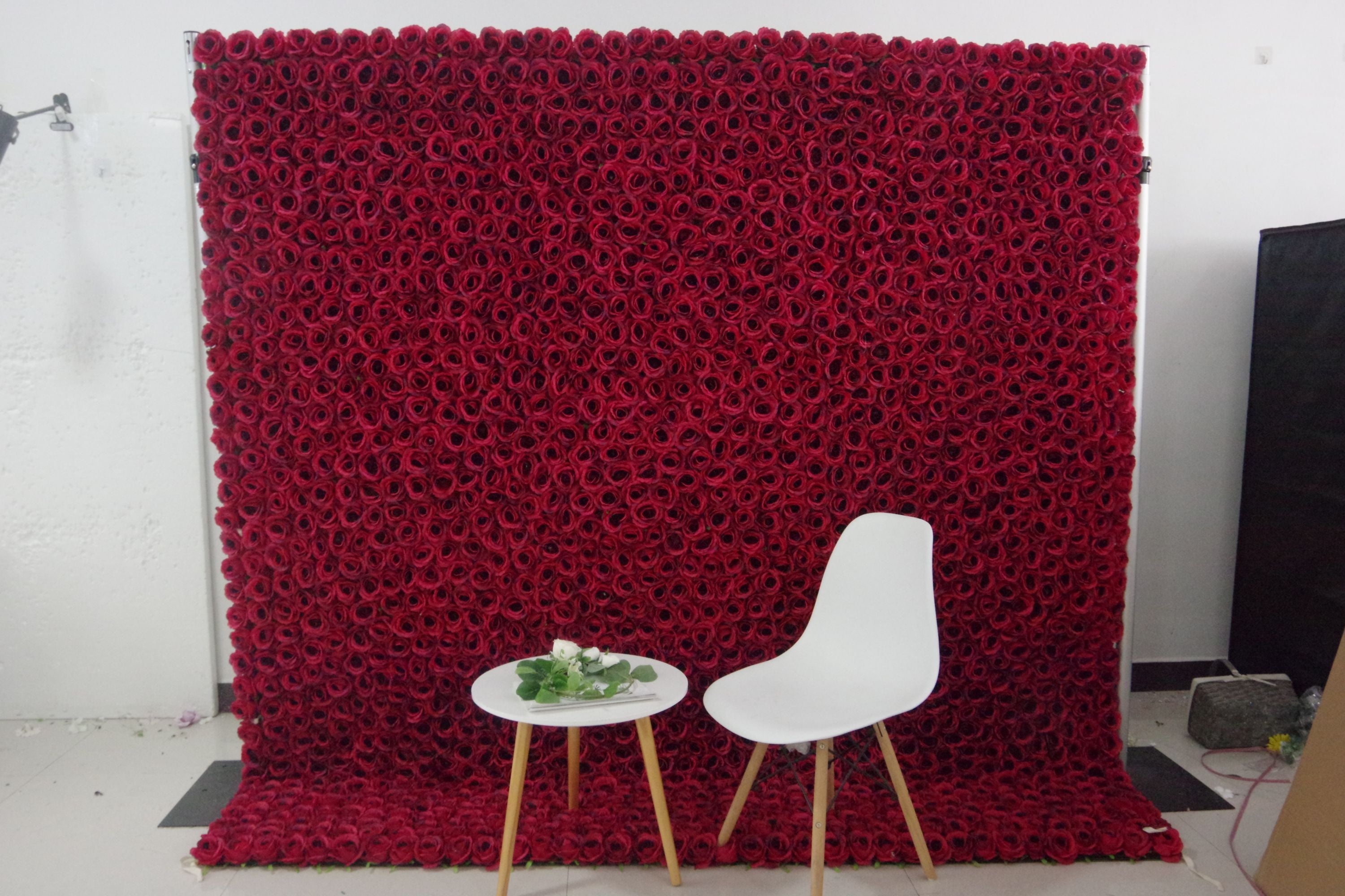 Custom Red Rose 3D Roll Up Artificial Flower Wall Backdrop AAFW-118
