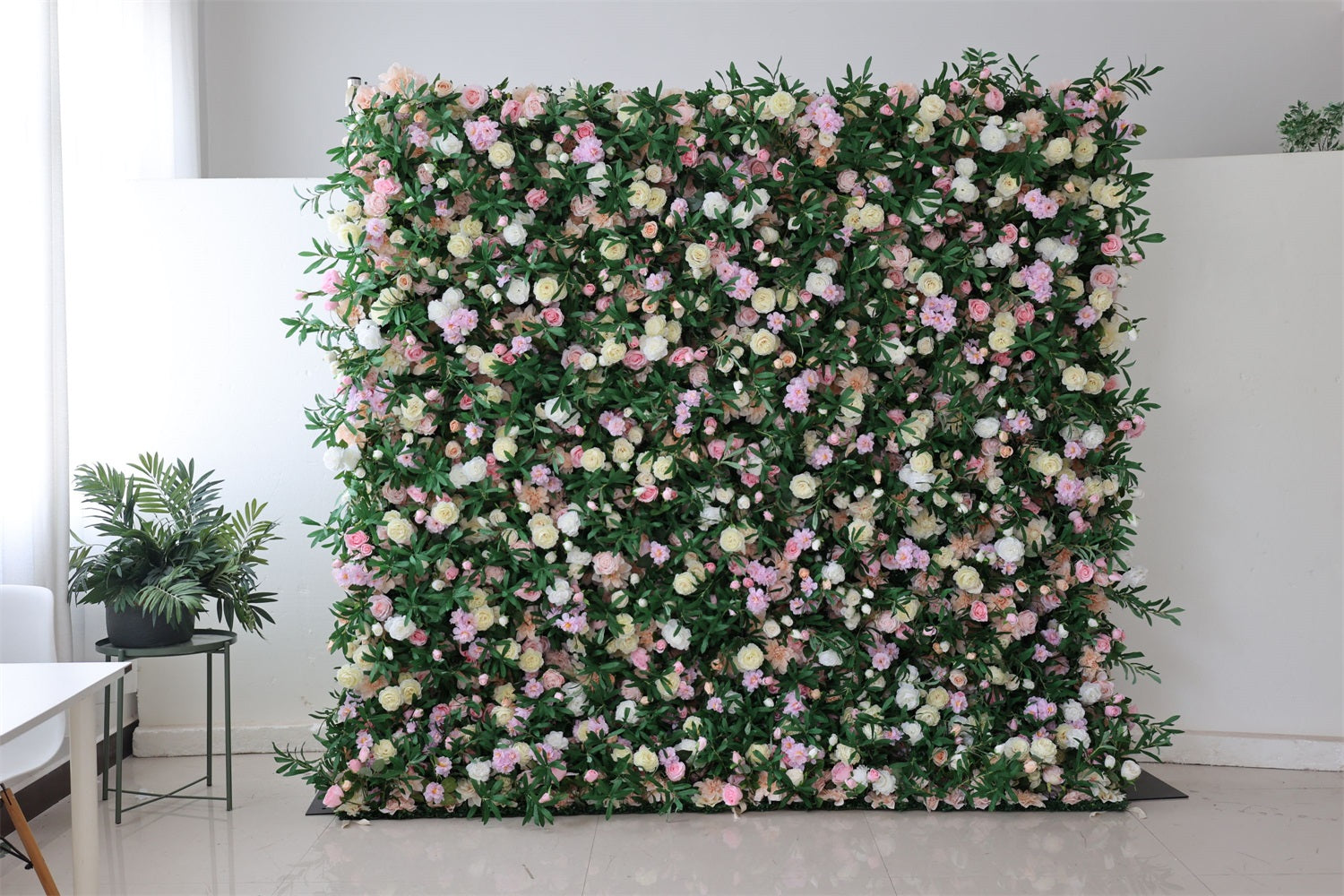 5D Pink Rose Green Leaf Flower Wall Roll Up Fabric Backdrop AAFW-119