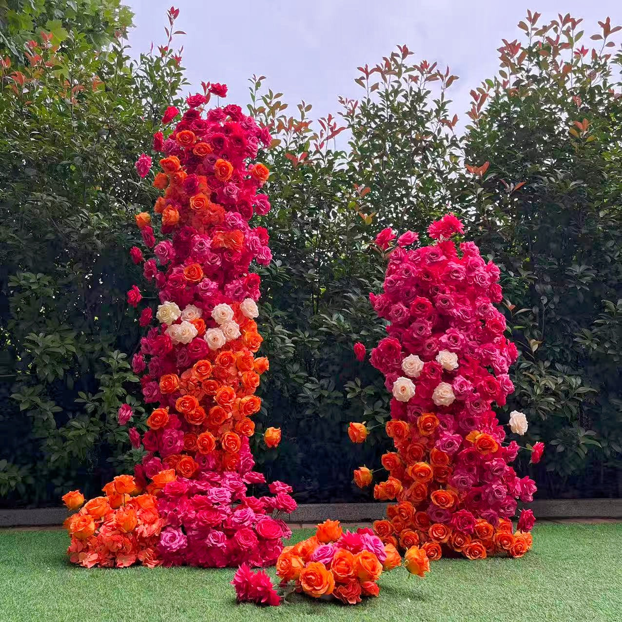 Rose Pink and Orange Wedding Flower Arch Flower Tower Pillar ABAW-002