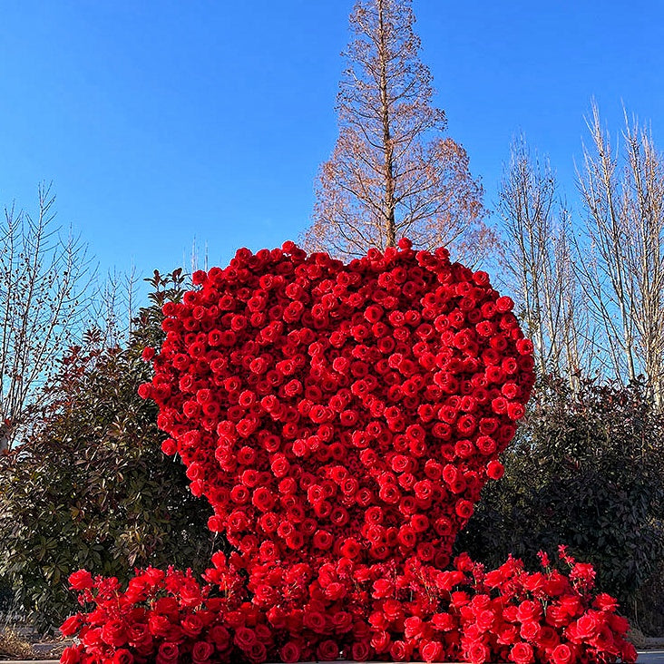 Romantic Heart Shaped Red Rose Flower Wall Wedding Decor Indoor ABFW-002