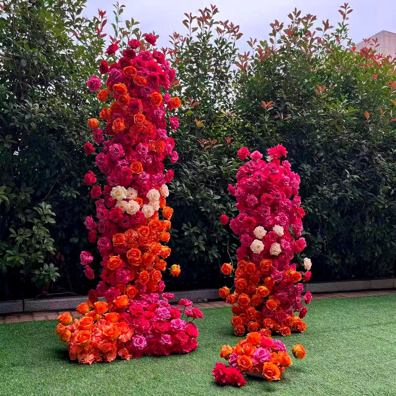 Rose Pink and Orange Wedding Flower Arch Flower Tower Pillar ABAW-002