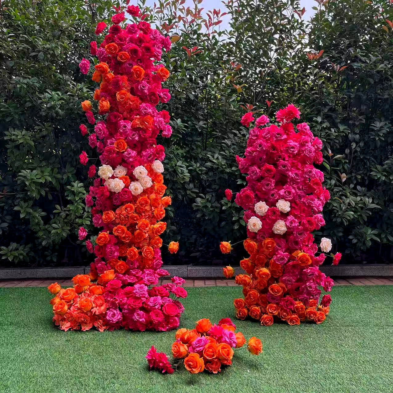 Rose Pink and Orange Wedding Flower Arch Flower Tower Pillar ABAW-002