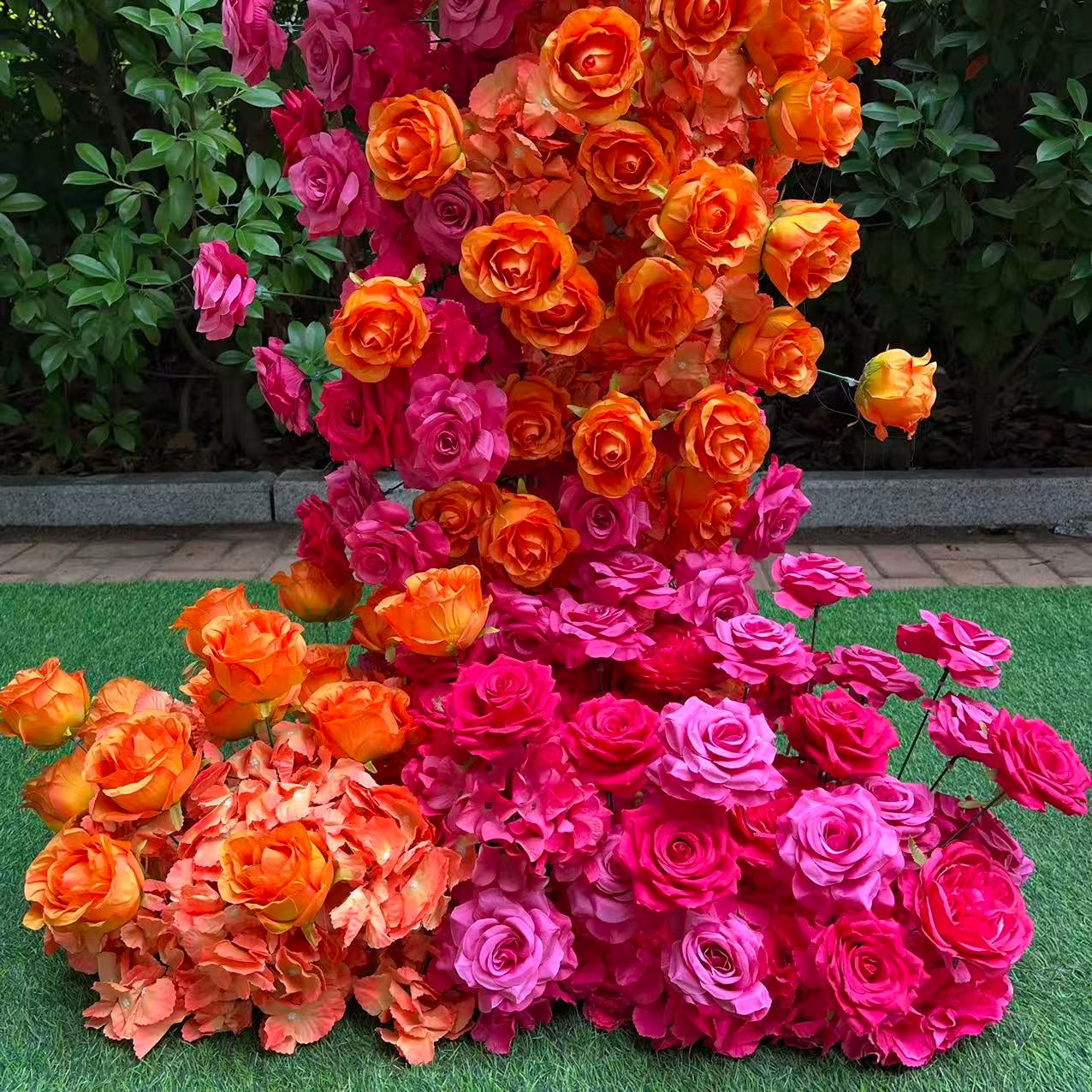Rose Pink and Orange Wedding Flower Arch Flower Tower Pillar ABAW-002