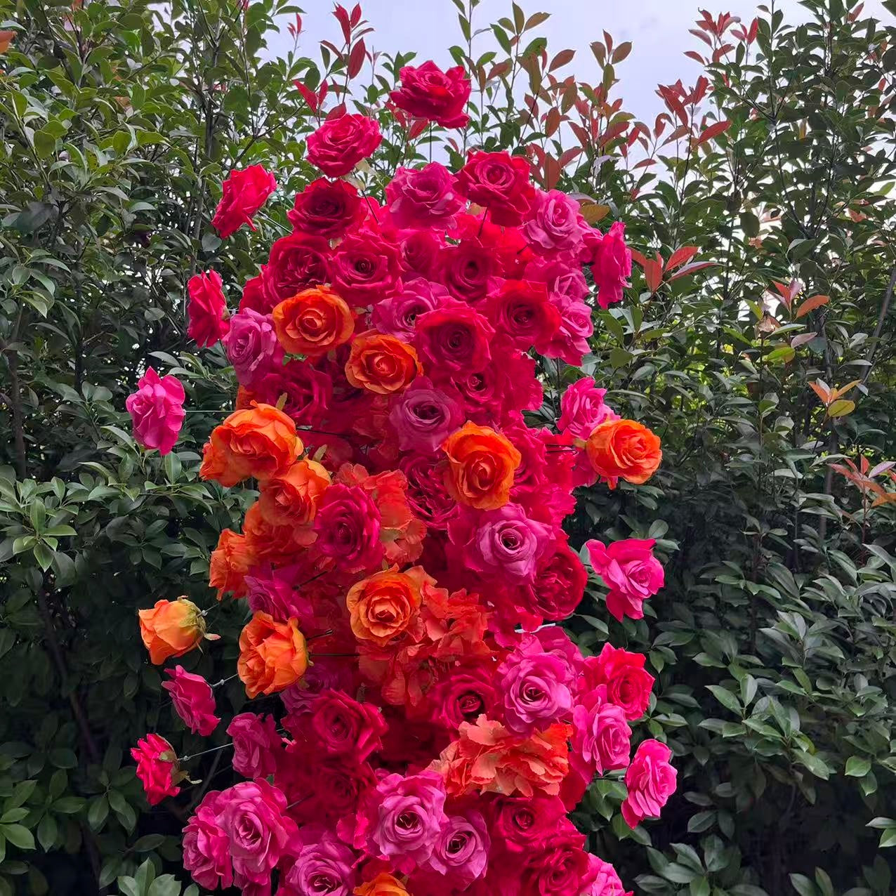 Rose Pink and Orange Wedding Flower Arch Flower Tower Pillar ABAW-002