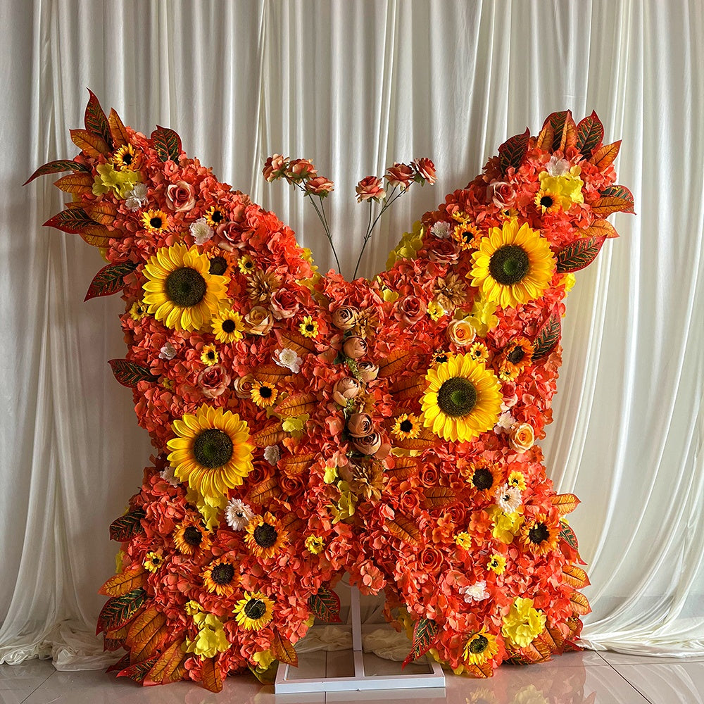Autumn Orange Butterfly Flower Wall Backdrop for Birthday Event Decor ABAW-006