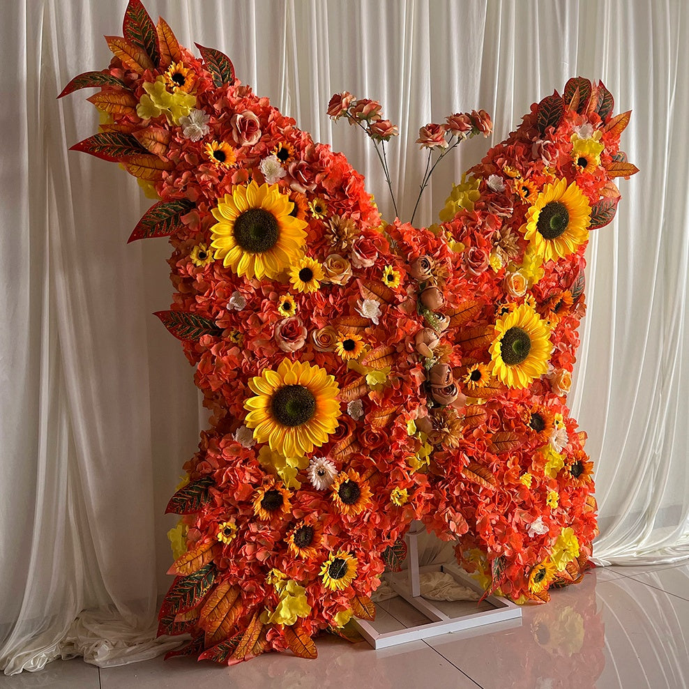 Autumn Orange Butterfly Flower Wall Backdrop for Birthday Event Decor ABAW-006