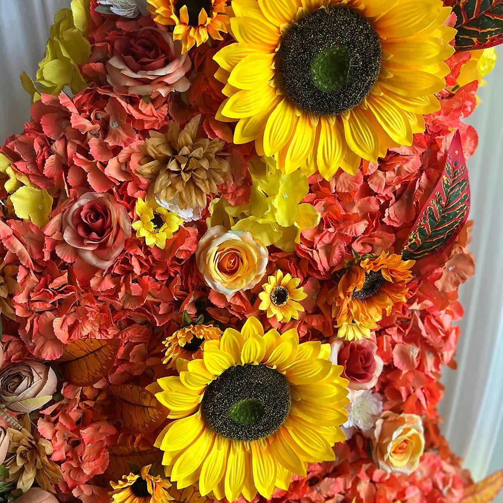 Autumn Orange Butterfly Flower Wall Backdrop for Birthday Event Decor ABAW-006