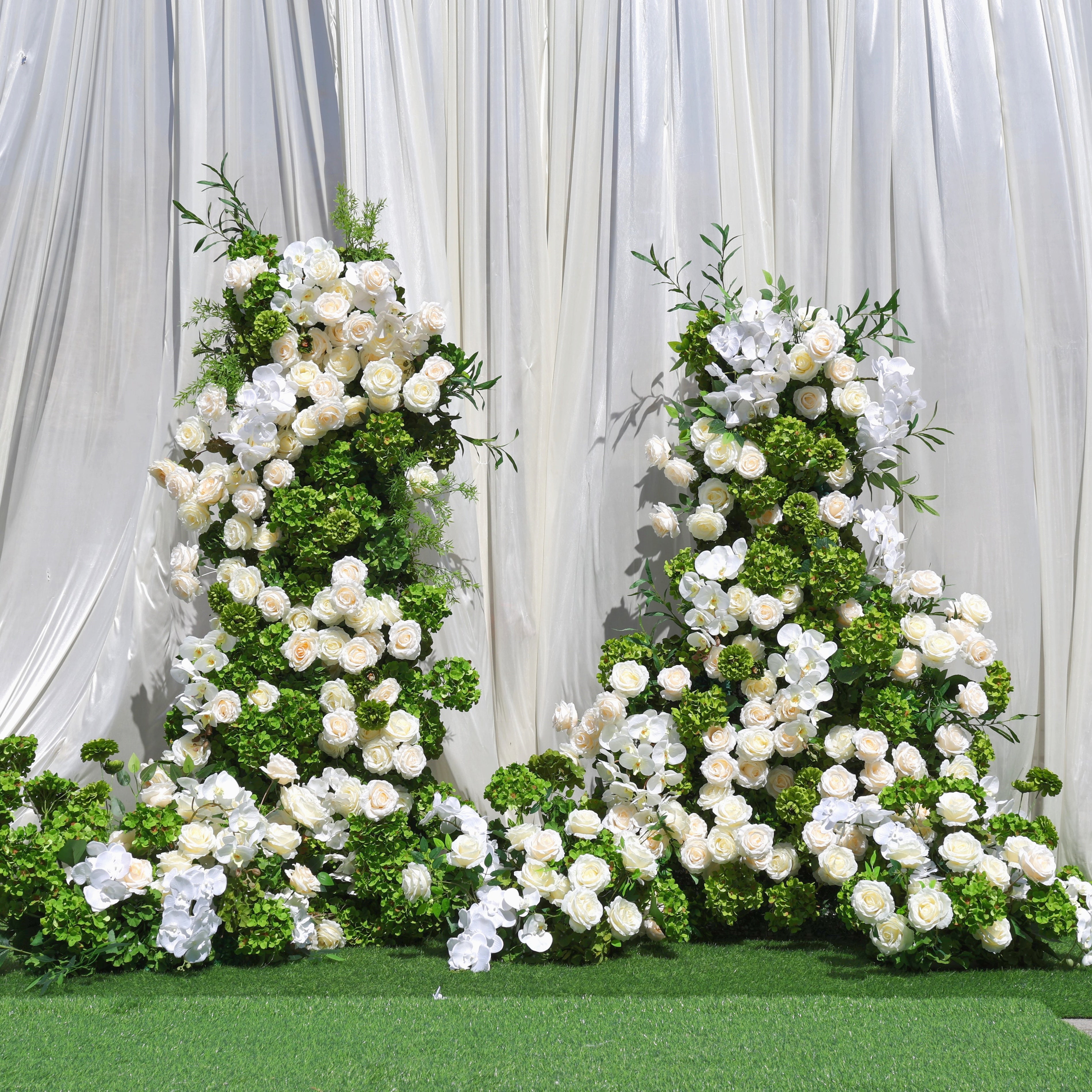 White Rose with Greenery Artificial Floral Pillars Wedding Arch Decor ABAW-009
