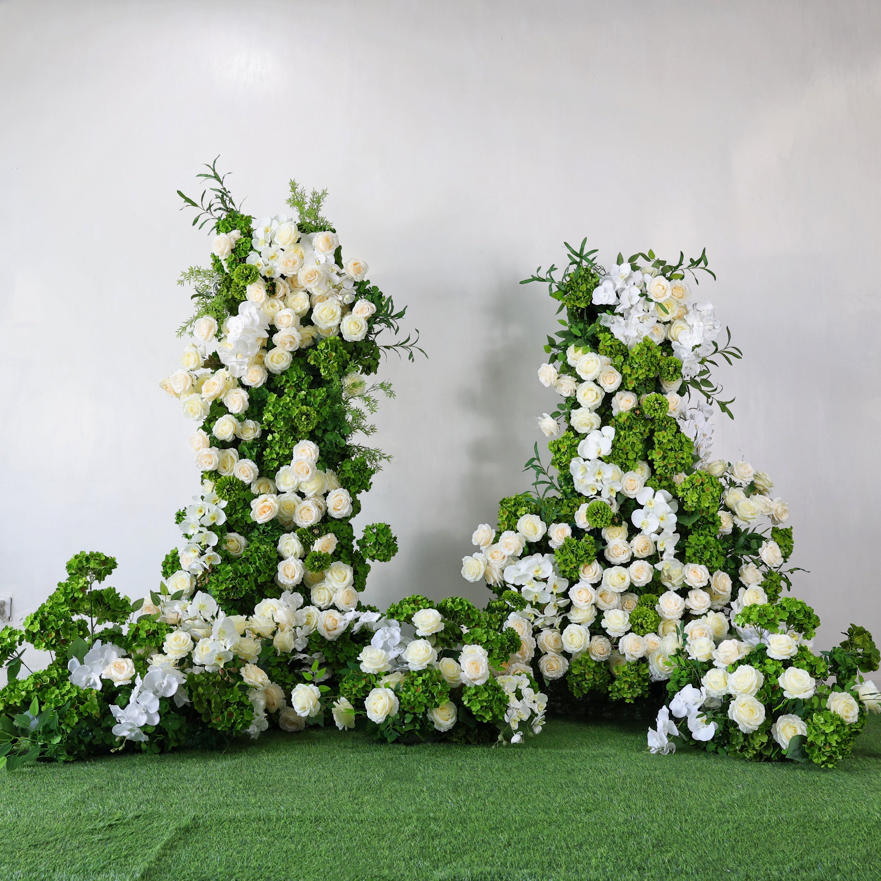White Rose with Greenery Artificial Floral Pillars Wedding Arch Decor ABAW-009