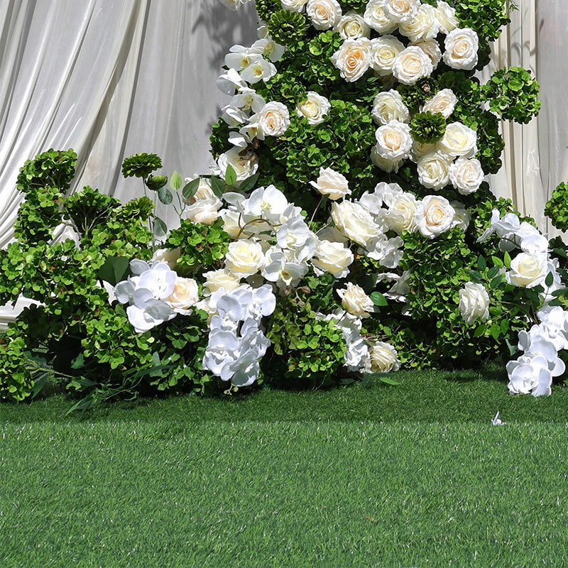 White Rose with Greenery Artificial Floral Pillars Wedding Arch Decor ABAW-009
