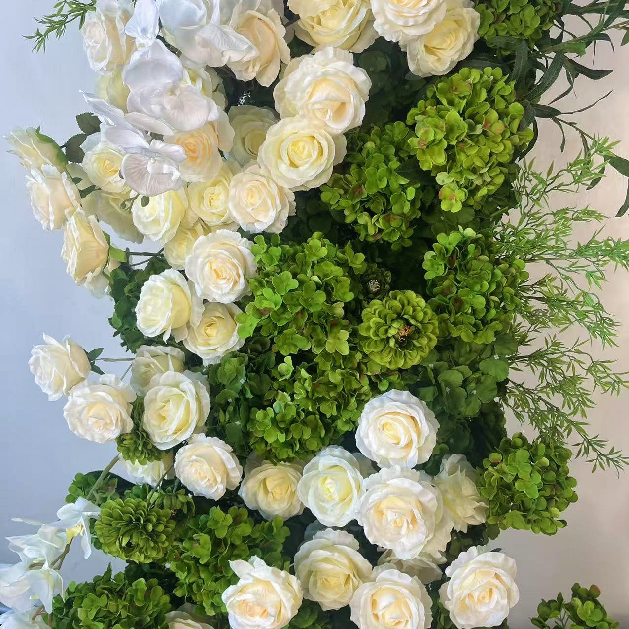 White Rose with Greenery Artificial Floral Pillars Wedding Arch Decor ABAW-009