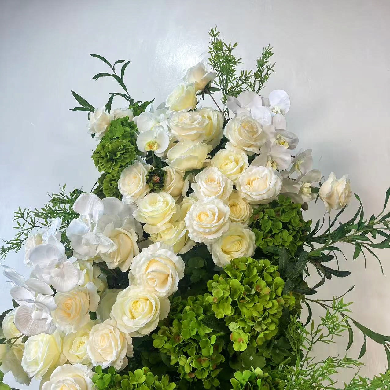 White Rose with Greenery Artificial Floral Pillars Wedding Arch Decor ABAW-009