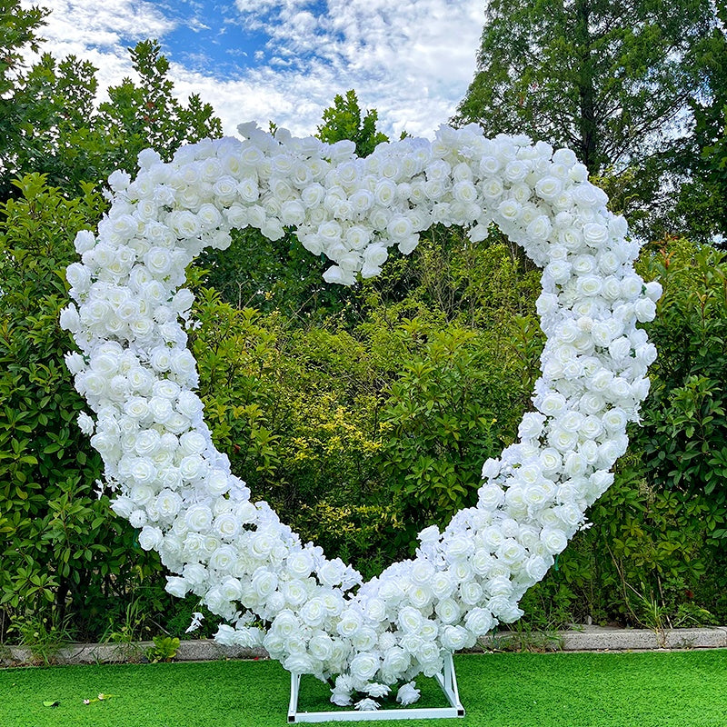 White Rose Romantic Heart Shaped Flower Wall Wedding Decor Outdoor ABAW-011