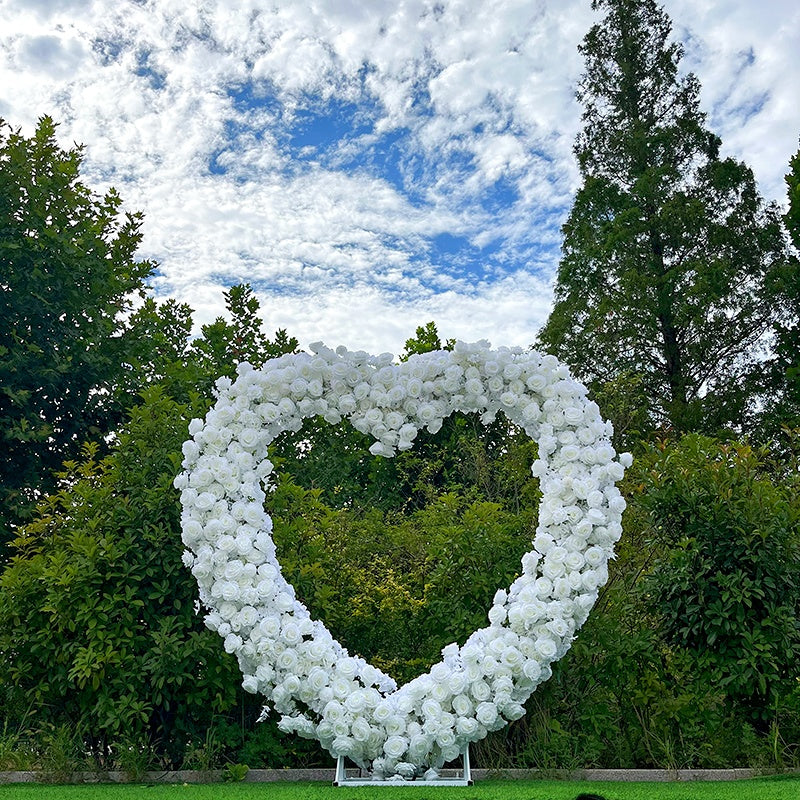 White Rose Romantic Heart Shaped Flower Wall Wedding Decor Outdoor ABAW-011