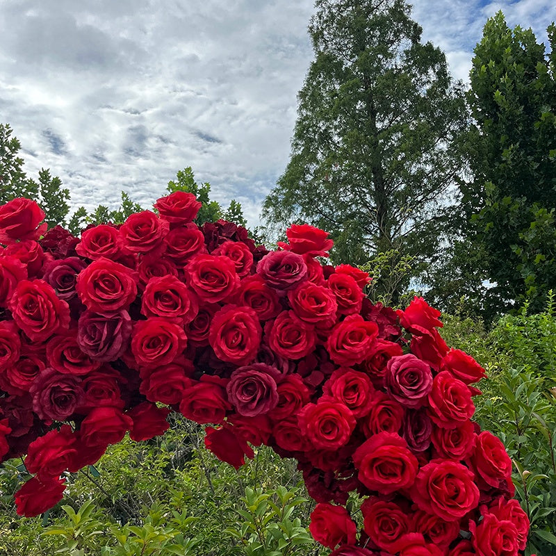 Flower Arch 6.5ft Red Roses Heart Shaped Floral Backdrop for Valentine's Day ABAW-012