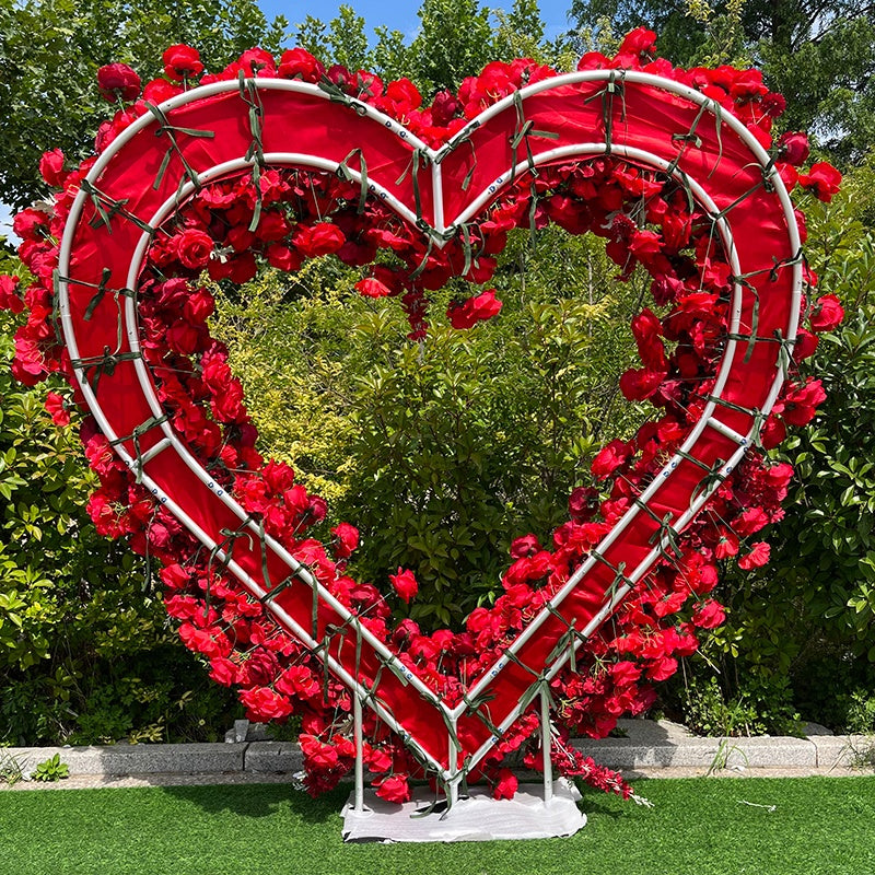Flower Arch 6.5ft Red Rose Heart Shaped Floral Backdrop for Valentine Decor ABAW-012