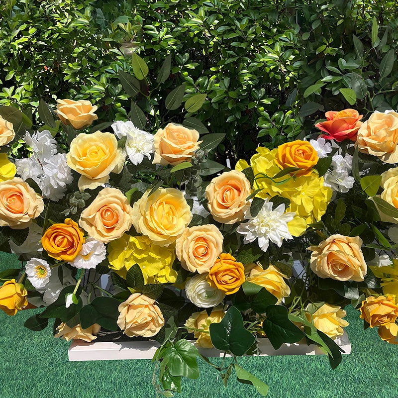 Yellow Rose Circle Arch Fabric Flower Wall For Wedding Party 6.6ft ABAW-015