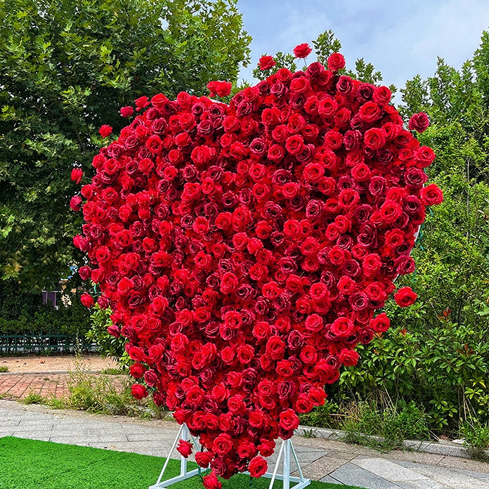 8ft Romantic Heart Shaped Red Rose Flower Wall for Wedding Decor ABAW-028