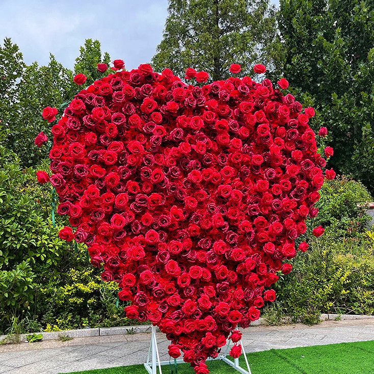 8ft Romantic Heart Shaped Red Rose Flower Wall for Wedding Decor ABAW-028