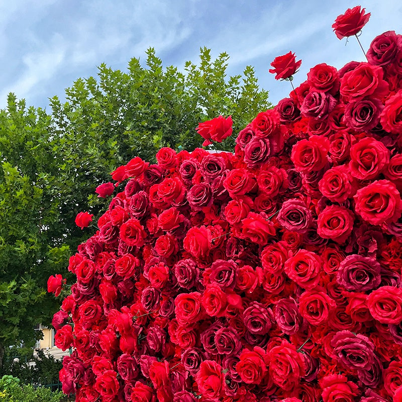 8ft Romantic Heart Shaped Red Rose Flower Wall for Wedding Decor ABAW-028