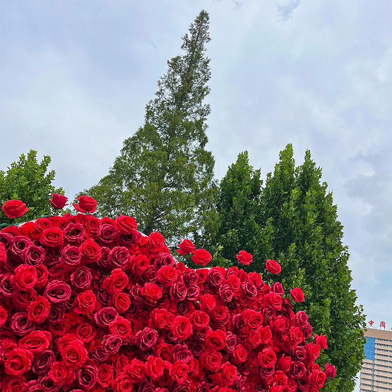 8ft Romantic Heart Shaped Red Rose Flower Wall for Wedding Decor ABAW-028
