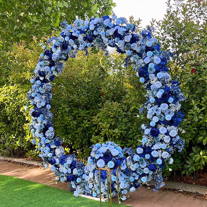 Romantic Blue Round Arch Flower Wall for Wedding Ceremony Event Decor ABAW-032