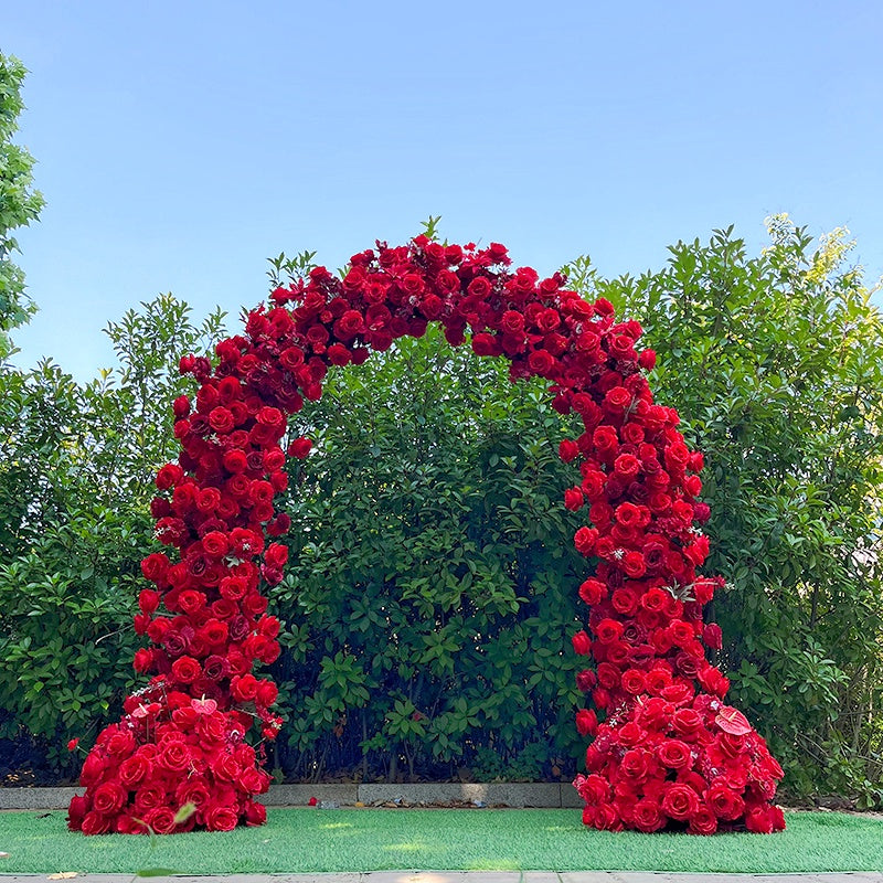 Luxury Red Rose Wedding Arch Floral Wall for Outdoor Events Decor ABAW-038
