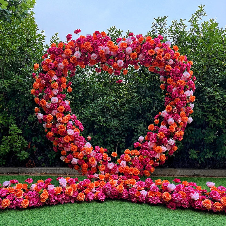 8ft Romantic Heart Shaped Orange Rose Flower Wall Wedding Decor Indoor ABAW-041