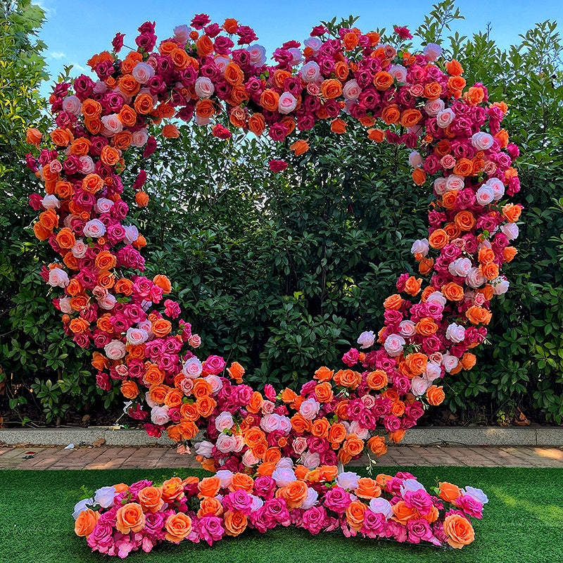 8ft Romantic Heart Shaped Orange Rose Flower Wall Wedding Decor Indoor ABAW-041