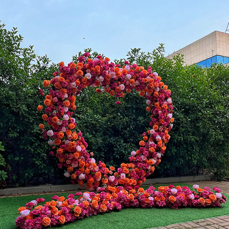 8ft Romantic Heart Shaped Orange Rose Flower Wall Wedding Decor Indoor ABAW-041
