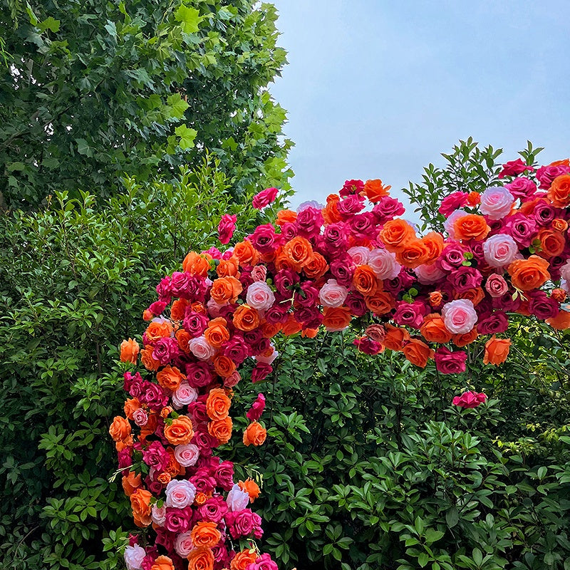 8ft Romantic Heart Shaped Orange Rose Flower Wall Wedding Decor Indoor ABAW-041