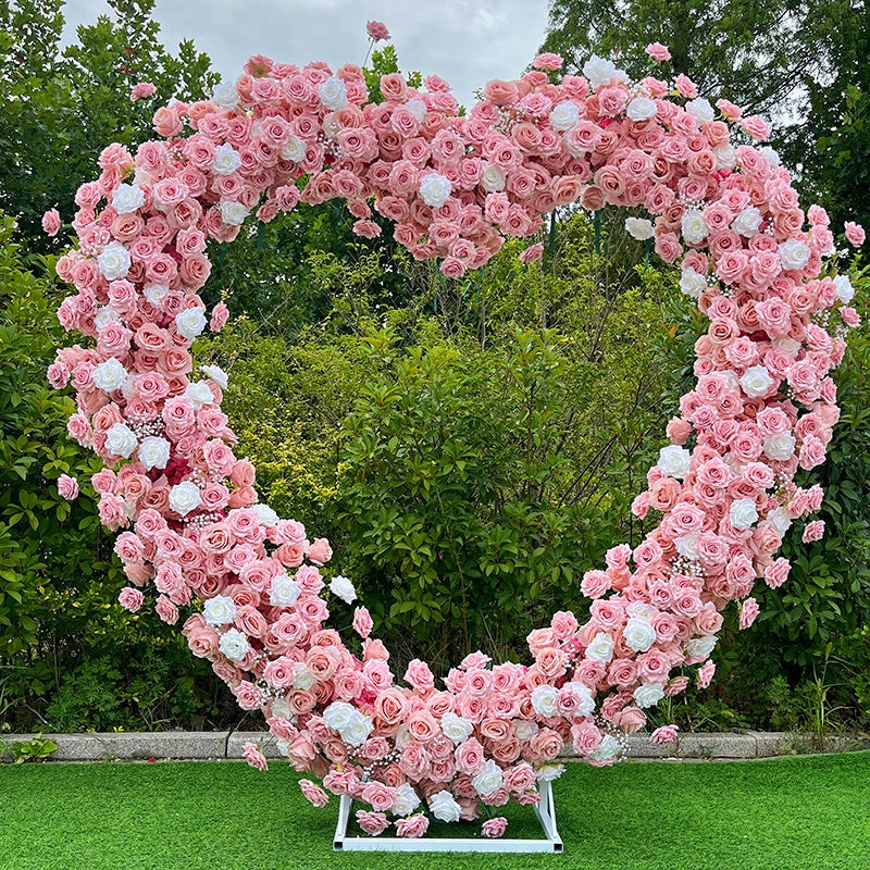 8ft Pink Heart Shaped Fabric Arch Flower Wall Proposal Party Decor ABAW-043
