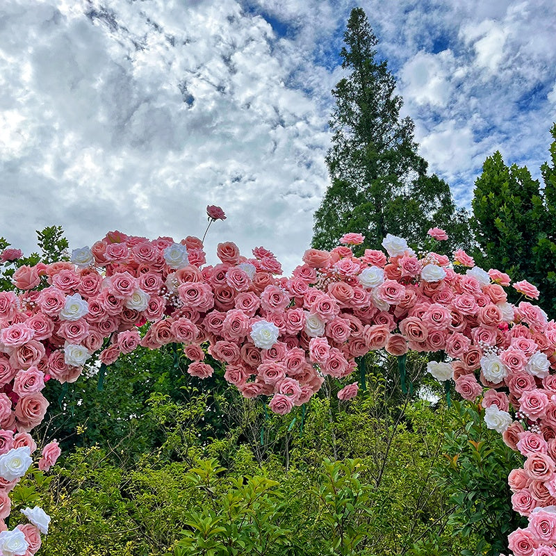 8ft Pink Heart Shaped Fabric Arch Flower Wall Proposal Party Decor ABAW-043