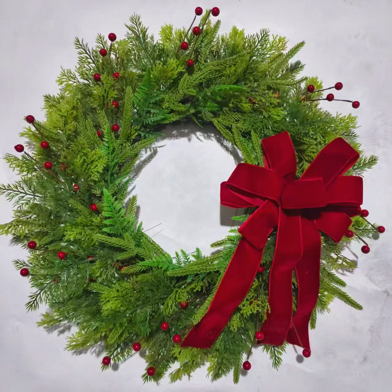 Christmas Front Door Wreath Evergreen Red Bow Decor ABDW-002