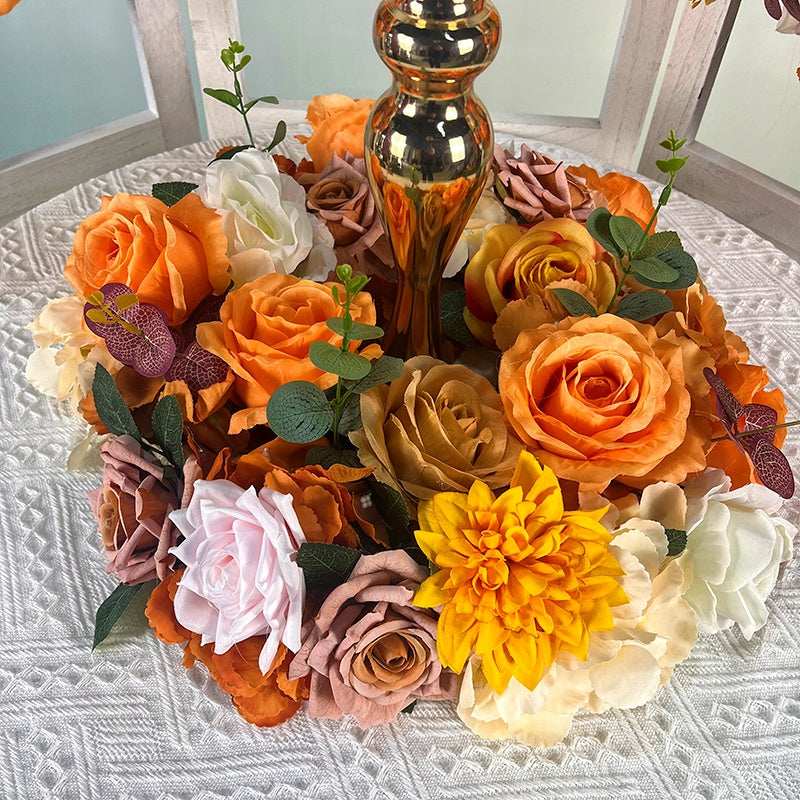 Autumn Orange Brown Fabric Flower Ball Flower Centerpiece Table Decor ABFC-014