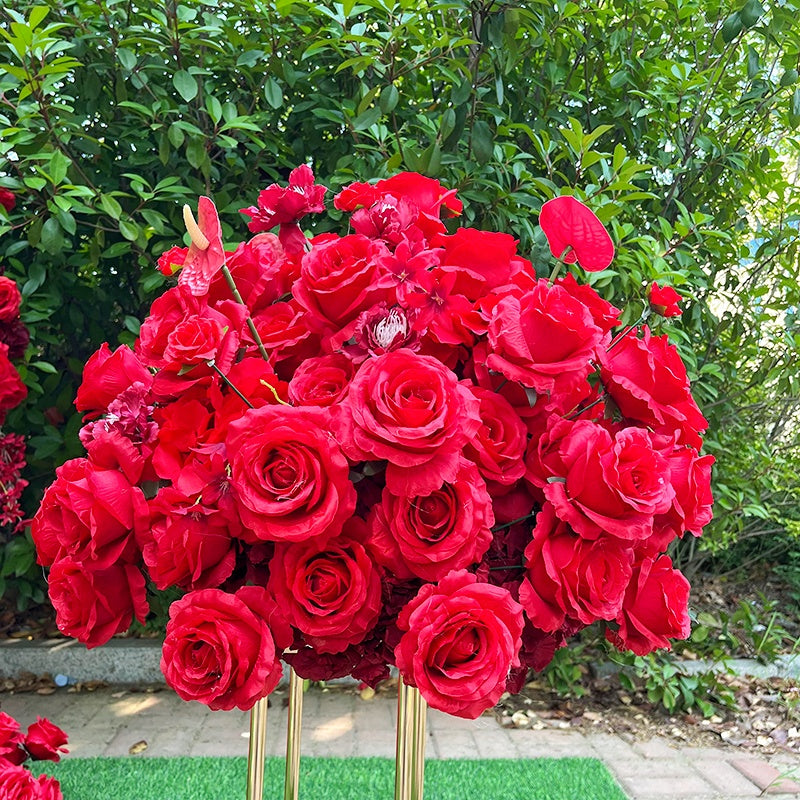 Orange and Red Fabric Flower Centerpiece Flower Ball Wedding Table Decor ABFC-016