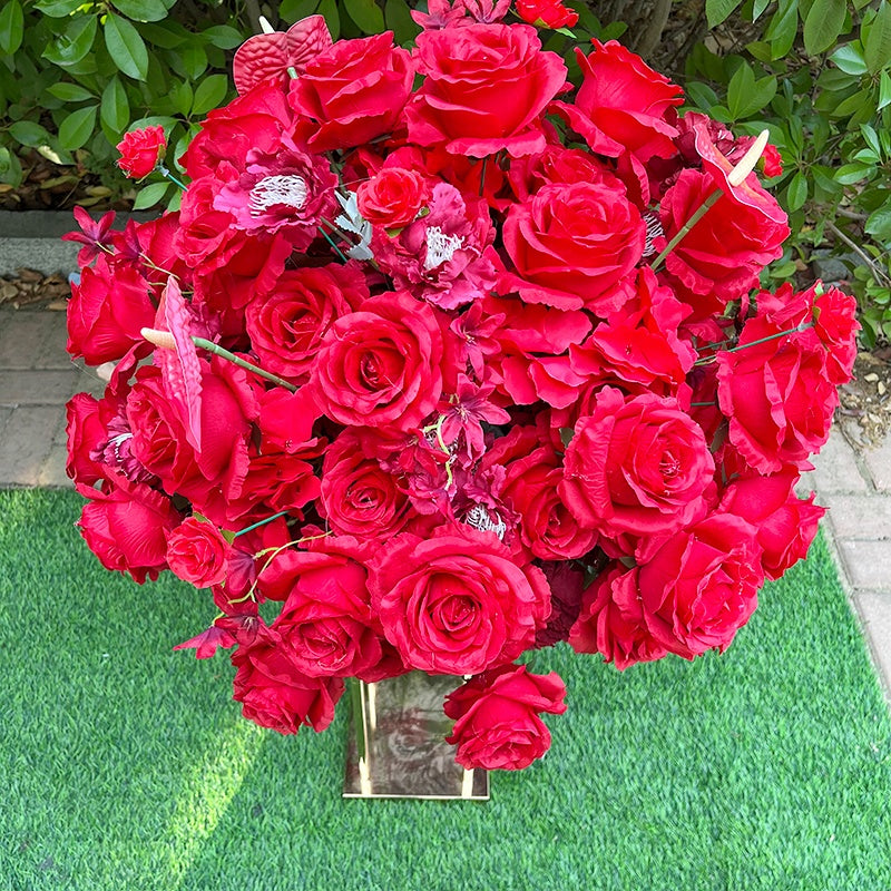Orange and Red Fabric Flower Centerpiece Flower Ball Wedding Table Decor ABFC-016