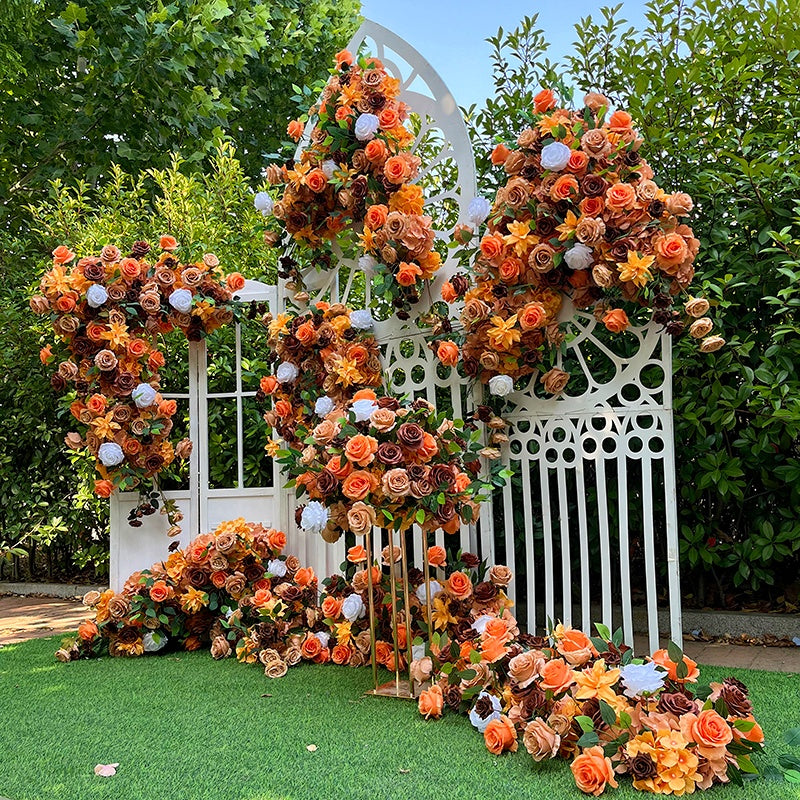 Orange and Red Fabric Flower Centerpiece Flower Ball Wedding Table Decor ABFC-016
