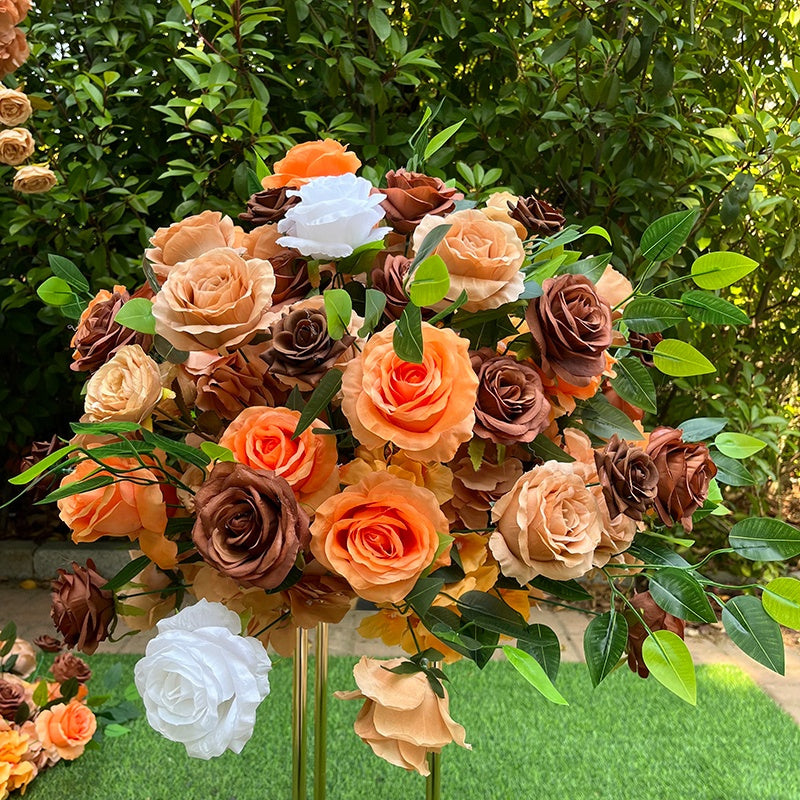 Orange and Red Fabric Flower Centerpiece Flower Ball Wedding Table Decor ABFC-016